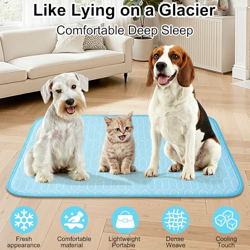 Quimoy Dog Cooling Mat 38"x28", Waterproof Pet Cooling Pad | Dog Cooling Pad with Chill Cold Fiber(Q-Max>0.4), Non-Slip Washable Summer Coolings Mat for Medium Dogs - size: 38”x28”