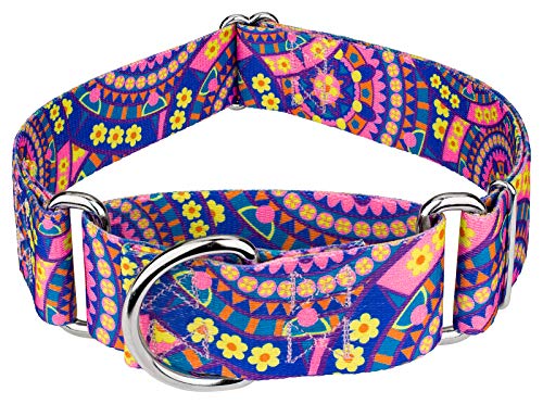 Country Brook Petz - HossFit Jr Wide Martingale Dog Collar - Groovy Collection Featuring Far Out Designs (Blue Boho Mandala, Large) - color: Blue Boho Mandala, size: Large (Pack of 1)