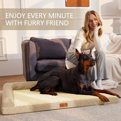 Patas Lague Orthopedic XL Dog Bed Large Sized Dog 42''X28'', Waterproof L Bolster Big Large Pet Sofa Beds with Removable Washable Cover, Soft Pet Couch Crate Mat with Nonskid Bottom, Beige - color: Beige, size: 42"L x 28"W x 3.5"Th