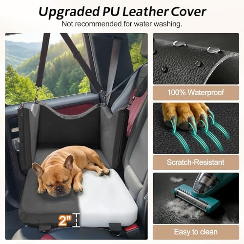 JOEJOY Dog Car Seats for Small Medium Dogs Under 35lbs, Waterproof PU Leather Dog Booster Seat with Detachable Cover, Thickened Memory Foam Pet Car Seat with Safety Belt and Storage Pockets - color: Black