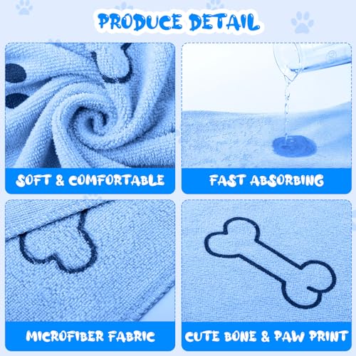 Tatuo 12 Pcs Dog Grooming Towels 28 x 55 Inch Microfiber Drying Pet Bath Towels Dog Absorbent Towel Quick Drying Puppy Bathing Supplies for Small Medium Large Puppy Cat(Blue,Paw, Bone) - color: Blue, Paw