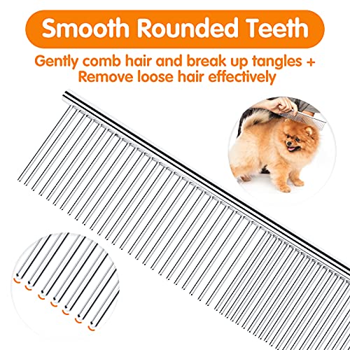 PETTOM Pet Steel Grooming Tool Poodle Finishing Butter Comb 7 1/2-inch L Silver Dog Combs with Rounded Ends Stainless Steel Teeth, Cat Comb for Removing Tangles and Knots - style: Comb B
