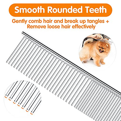 PETTOM Pet Steel Grooming Tool Poodle Finishing Butter Comb 7 1/2-inch L Silver Dog Combs with Rounded Ends Stainless Steel Teeth, Cat Comb for Removing Tangles and Knots - style: Comb B