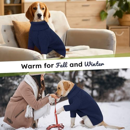 Queenmore Large Dog Sweater - Turtleneck Knitted Pullover Xmas Dog Clothes, Warm Sweatshirt, XL, Navy Blue - color: Navy Blue, size: X-Large