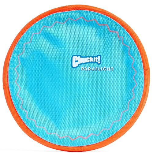 Chuckit! Paraflight Flying Disc Dog Toy - Water Floating Flyer - Durable Nylon Construction with Soft Rubber Edges - For Medium and Large Dogs - Size Large - 9.75" L x 9.75" W - Pack of 1 | Durable nylon build with soft rubber edges, made for medium and l