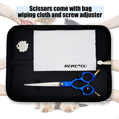 6.5'' Small Blue Straight Dog Grooming Scissors Professional Trimming Shears with Ultra-Lightweight Offset Handle 440C Stainless Steel Pet Scissors for Face and Paws - color: Blue Straight