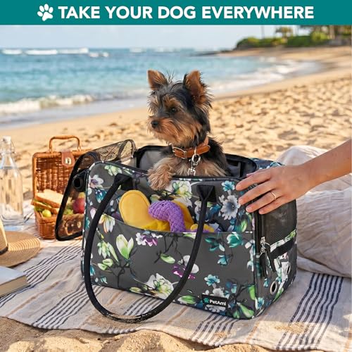 PetAmi Dog Purse Carrier for Small Dogs Cats, TSA Airline Approved Soft-Sided Pet Carrier with Pockets, Ventilated Travel Tote Bag with Bed & Shoulder Strap, Puppy Kitten, Max 12 lbs, Floral Gray - color: Floral Gray