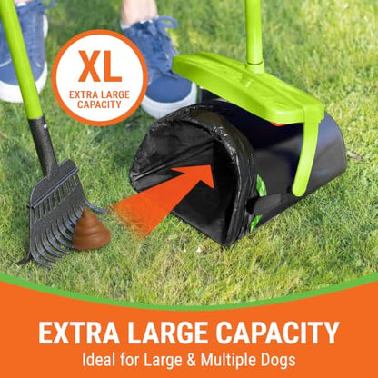 Pupzle Dry & Wet Dog Pooper Scooper with Bag Attachment, 40" Long Handle Dog Poop Shovel and Rake Pooper Scooper for Large Dogs, Poop Scoop for Yard, Large Capacity Swivel Bin, 75 Bags, Patent Pending
