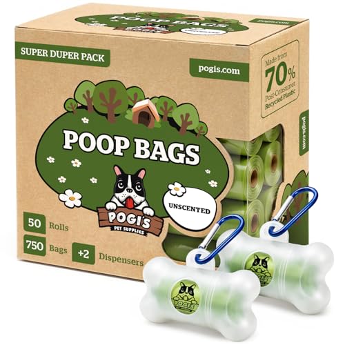 Pogi’s Dog Poop Bags – Leak-Proof & Extra Thick Pet Waste Bags with 2 Holders (Unscented, 50 Rolls, 750-Count) - color: Unscented, size: 1 Count (Pack of 750)