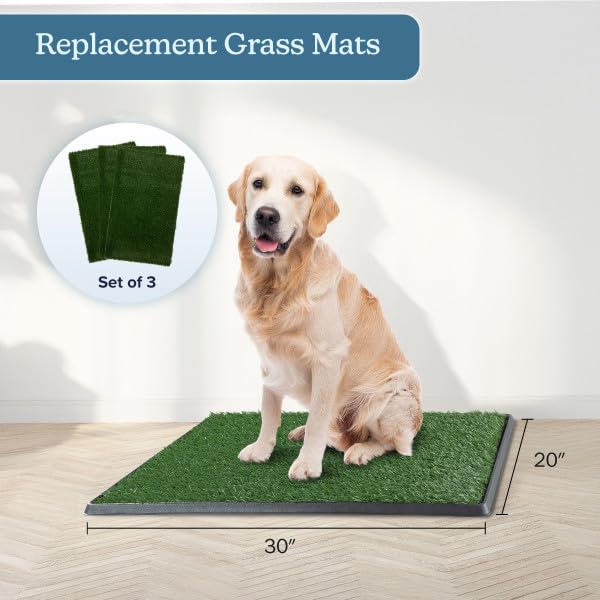 Artificial Grass Puppy Pee Pad for Dogs and Small Pets - Set of Three 30x20 Inch, Reusable 3-Layer Turf Pads for Dogs - Indoor and Outdoor Fake Grass Potty Pet Supplies by PETMAKER - size: Large 3-Layer Replacement Pads