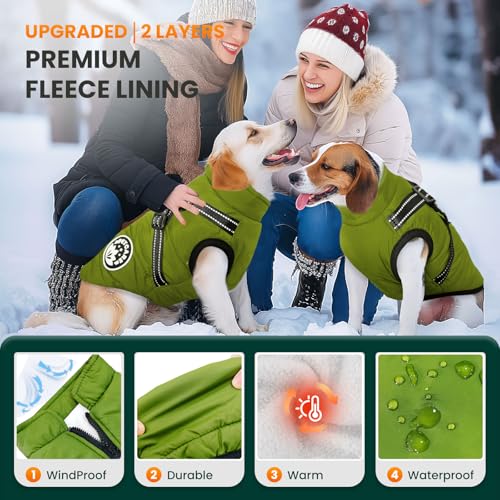 PETCARE Winter Dog Coat with Harness Built in Waterproof Dog Jackets Warm Pet Fleece Vest Windproof Snow Jacket Snowsuit Reflective Dogs Cold Weather Coats for Puppy Small Medium Large Dogs Cats - color: Green, size: M(Chest 14.6" Suggest 4-7 lbs)