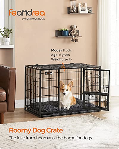 Feandrea 36.4 Inch Heavy Duty Dog Crate, Metal Escape Proof Kennel with Double Doors and Convenient Feeding Door, Removable Tray, Easy to Clean, L Pet Crate for Medium and Small Dogs, Black - size: 36.4"L x 22.6"W x 25.2"H