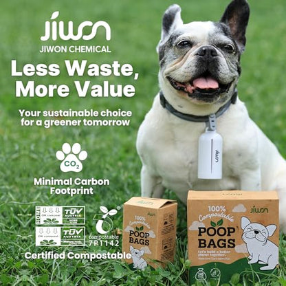 JIWON 100% Certified Home Compostable Dog Poop Bags, 120 Count (8 Rolls), 9"x13", OK Compost & Seedling, Thick & Leakproof, Plant Based Compostable Waste Bags, Unscented - style: 120 Bags