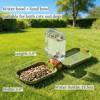 Portable Dog Water Bottle 15.5 oz 2-in-1 Foldable Travel Dog Bowls Pet Food Bowl Leak Proof Puppy Water Dispenser for Hiking Camping Walking Green