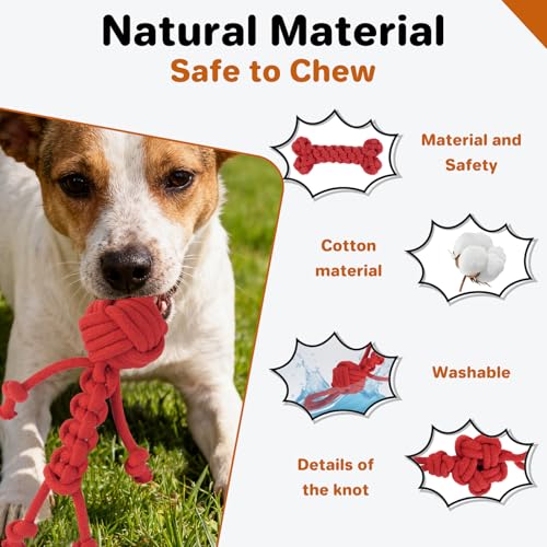 3 Pack Cotton Rope Dog Toy Set, Indestructible Chew Toys for Aggressive Chewers, Puppy Teething Toys with Bone, Human & Chinese Knot Designs for Boredom Relief & Tug of War， Red - style: Red suit（3 pack）