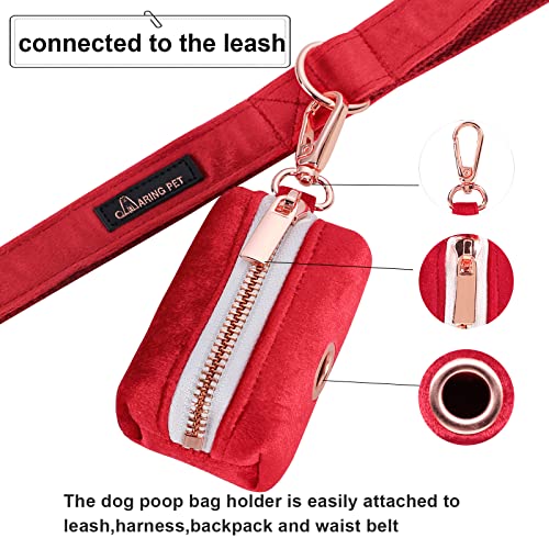 ARING PET Dog Waste Bag Dispenser, Soft Doggy Poop Bags Holders Attach to Any Leashes, Velvet Portable Washable Red Pet Waste Pouch Dispenser with Metal Zipper - color: A:red
