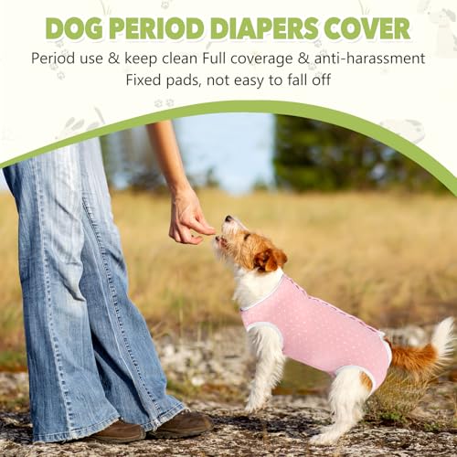 Dog Diapers Suit Period Onesie for Female Dog Sanitary Panties Male Doggy Heat Diapers Cover Fit for Small Medium Dogs Pink Dots/XL - size: X-Large