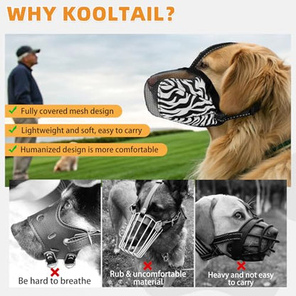 KOOLTAIL Dog Muzzle, Soft Muzzle for Small Medium Large Sized Dogs to Anti & Prevent Barking Grooming Biting, Reflective Adjustable Air Mesh Basket Muzzles, Allows Panting and Drinking,Tiger XS - color: Tiger, size: X-Small