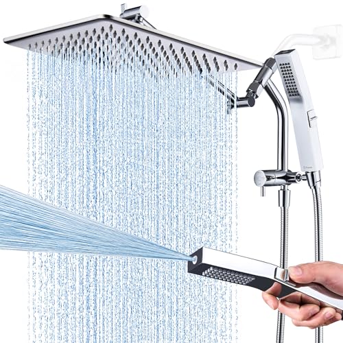 G-Promise All Metal 12 Inch Thickness Rain Shower Head with Handheld Built-in Power Wash Mode, Pause Setting 3-way Diverter, Full Body Coverage Waterfall Showerhead, Luxury Bathroom Upgrade (Chrome) - color: Chrome, size: 12 Inches