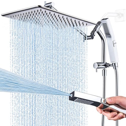 G-Promise All Metal 12 Inch Thickness Rain Shower Head with Handheld Built-in Power Wash Mode, Pause Setting 3-way Diverter, Full Body Coverage Waterfall Showerhead, Luxury Bathroom Upgrade (Chrome) - color: Chrome, size: 12 Inches