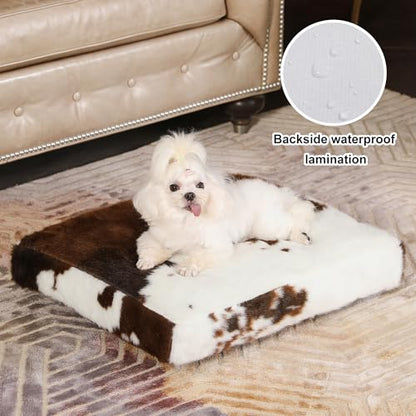 Bedfolks Waterproof Crate Bed, Plush Dog & Cat Bed with Removable Washable Cover, Faux Fur Kennel Pad, 17"x12", Cow Print - color: Cow Print, size: XX-Small(17x12'')