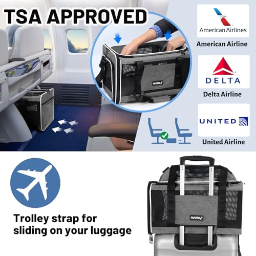 Cat Carrier Top-Expandable 18x11x11, United Delta American Airline Approved Dog Carrier, Soft-Sided Pet Carry Bag Under-Seat in Cabin, Puppy Airplane Travel Crate TSA Plane Kitten Cage Grey - color: Grey