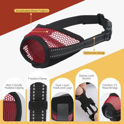 PAWsay 2 Pack Dog Muzzle, Soft Dog Muzzle for Extra Large Sized Dogs Anti Biting Barking Chewing Grooming, Air Mesh Breathable Dogs Mouth Guard Drinkable Adjustable Pet Muzzles, Red XL - size: XL-Snout Circ:8.6"-11"