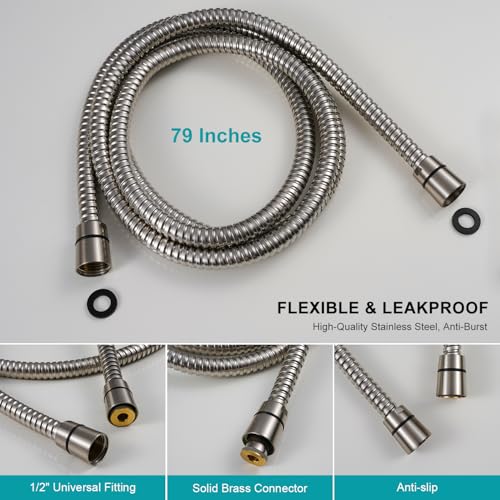 GwernKB Brushed Nickel Shower Heads Handheld with On Off Switch,8-Mode High Pressure Shower Wand with 79In Stainless Steel Hose&Bracket PLUS Low-Reach Adhesive Wall Mount Holder for Kids&Elderly - color: Brushed Nickel