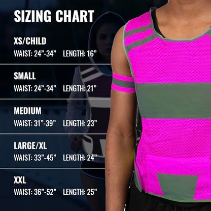 Mesh Reflective Running Vest with Inside Pocket & 2 Bands, High Visibility - color: Pink, size: Large