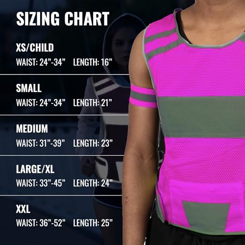 Mesh Reflective Running Vest with Inside Pocket & 2 Bands, High Visibility - color: Pink, size: X-Large