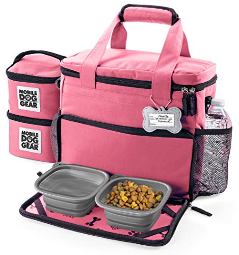 Mobile Dog Gear, Week Away Dog Travel Bag for Small Dogs, Includes Lined Food Carriers and 2 Collapsible Dog Bowl, Pink - color: Pink, size: Small