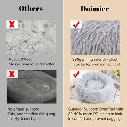 Calming Donut Dog Beds Large Sized Dog - Washable Removable Cover Non-Slip, Round Pet Bed Warming Fluffy Plush Faux Fur Anti-Anxiety Thick Cushion, Fits up to 80 lbs (Light Grey, 36") - color: Light Grey, size: 36"L x 36"W x 8"Th