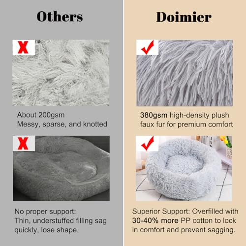 Calming Donut Dog Beds for Small Dogs Cats - Washable Removable Cover Non-Slip Bottom, Round Pet Bed Puppy Bed Warming Fluffy Faux Fur Anti-Anxiety, Fits up to 25 lbs (Light Grey, 23") - color: Light Grey, size: 23"L x 23"W x 8"Th