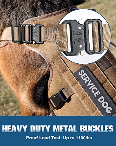 Tactical Dog Harness - PETNANNY Service Dog Vest for Large Dogs Fully Body Coverage in Training Dog Harness with 2 Reflective Dog Patches, Handle, Hook and Loop Panels, Dog MOLLE Vest (Khaki, M) - color: Khaki, size: Extended Back M (Chest: 25-35", Neck:
