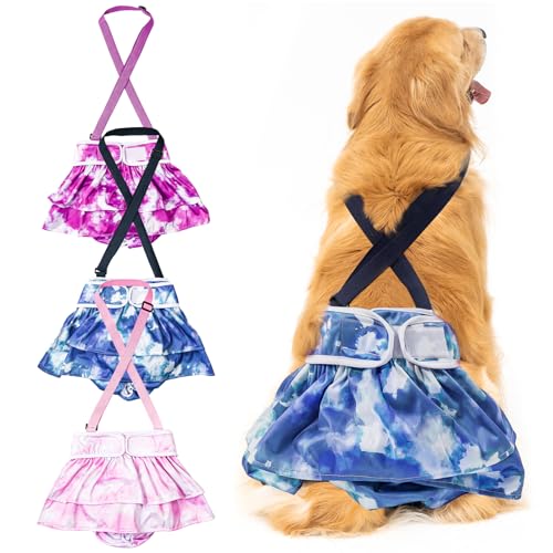 3 Pack Avont Washable Female Dog Diaper with Suspender, Reusable Girl Doggie Diapers for Small Medium Large Doggy in Heat Cycle Period Incontinence -XL - size: XL