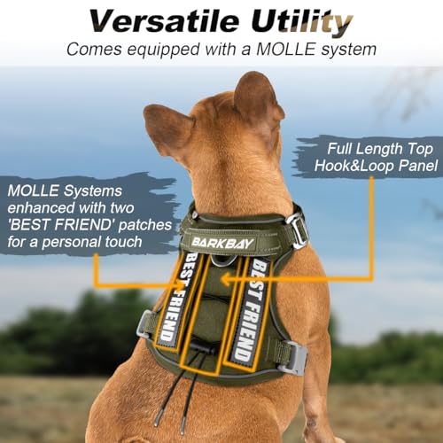 BARKBAY Service Dog Vest Tactical Dog Harness Medium Large Sized Dog No Pull Adjustable Dog Harness Reflective K9 Working Training Easy Control Military Molle System(Green,S) - color: Green, size: Small