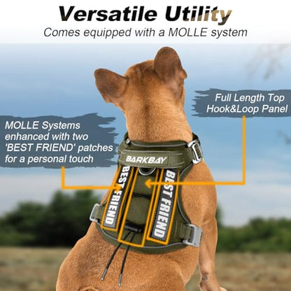 BARKBAY Service Dog Vest Tactical Dog Harness Medium Large Sized Dog No Pull Adjustable Dog Harness Reflective K9 Working Training Easy Control Military Molle System(Green,S) - color: Green, size: Small