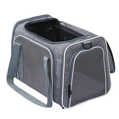Cat Carrier - Portable Foldable Dog Pet Carrier, Soft-Sided Pet Bag up to 15 Lbs, Airline Approved Travel Puppy Carrier - color: Light Grey, size: 17.5"L x 11.0"W x 11.0"H