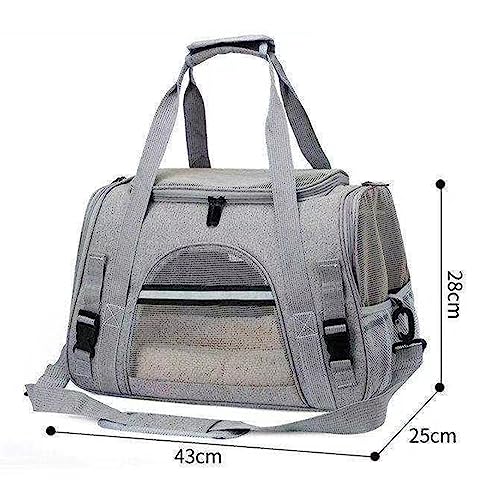 Foldable Soft-Sided Pet Carrier for Small Dogs & Cats – Lightweight Collapsible Travel Case with Breathable Mesh, Comfortable Handle & Secure Zippers (Grey) - color: Grey