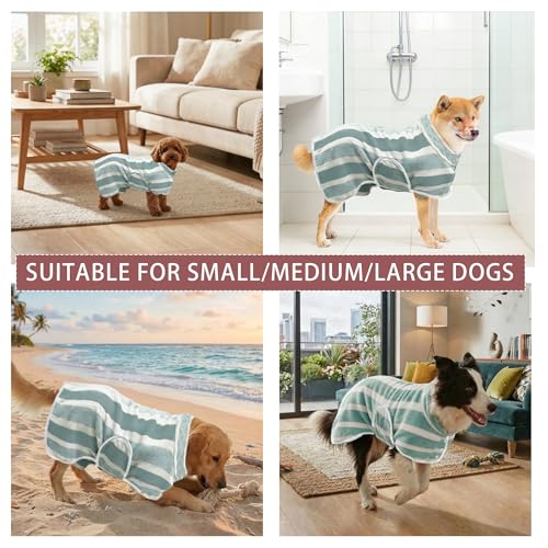 Fast Drying Dog Bathrobe, Super Absorbent Stripes Dogs Towel, Adjustable Warm Keeping Pet Puppy Bath Supplies (Green, S) - color: Green, size: S