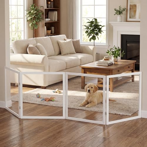 Extra Wide Clear Dog Gate ，4 Panel （71.97" W*24.61" Tall ） Wooden Dog Gate, Clear Acrylic Pet Gate，Transparent Freestanding Pet Gate for Doorways Stairs - size: 72" W*24.61" Tall (4 Panel)