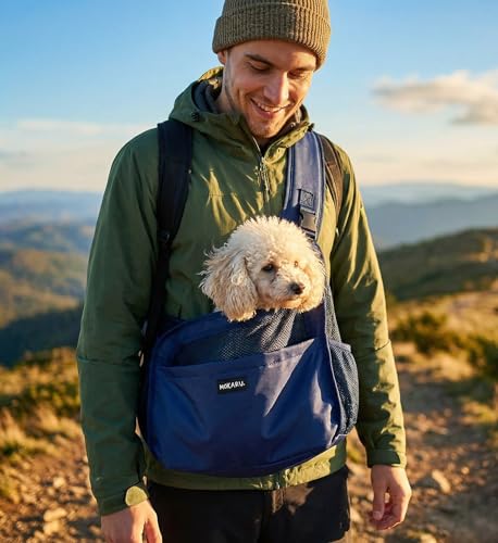 Small Dog Sling Carrier Bag, Hands-Free Dog Carrier Sling with Safety Buckle, Breathable Mesh, Adjustable Strap, Padded Back, Storage Pockets, Pet Carrier for Dogs, Cats, Puppies up to 8–10 lbs - color: Blue