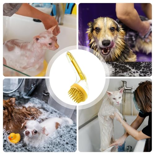 Dog Bath Brush | Shampoo Dispenser Dog Scrubber Massage Brush,Silicone Bristle Grooming Tool Cleaner Reusable Shower Accessories for Small Animals Long Short Hair