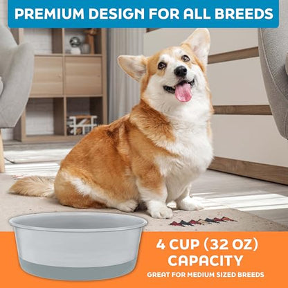 Master Pet Supply Stainless Steel Dog Bowls Set of 2 with Extra Thick Silicone Base - 4 Cup (32 oz) Graphite, Non-Slip, Dishwasher Safe Metal Bowls, Pet Dog Food Bowl for Dogs, Cats, Anti Rust - color: Graphite, size: 4 Cups (32 oz) 2 Pack