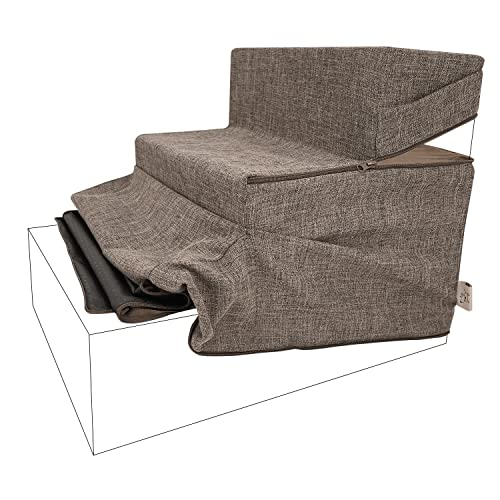 Best Pet Supplies Non-Slip Foam Dog Stair & Pet Ramp, Balanced Indoor Step Support - Foldable Stair Cover, Brown Linen, 3-Step - color: Brown Linen, size: 3-Step (H: 16.5"), style: Replacement Cover