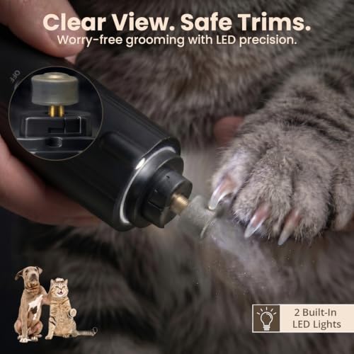 2-in-1 Dog & Cat Nail Clippers with Light, USB Rechargeable Pet Nail Trimmer, Safety Guard to Prevent Overcutting, Sharp Blade for Thick Nails, Quiet Grooming Tool for Large Small Pets - color: black