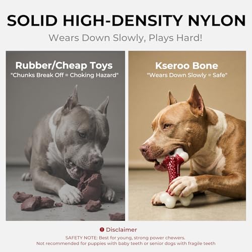 Kseroo 2-Pack Dog Toys for Aggressive Chewers Medium/Large Breed, 8-Inch Solid Nylon Dog Chew Bones, Beef Flavored Tough Dog Toys for 20-90lb Dogs, Red - color: 2PC-Beef-Red