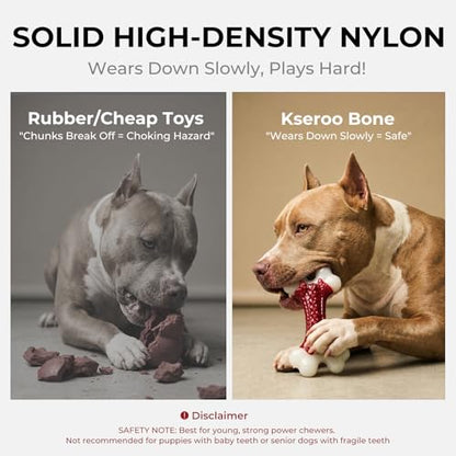 Kseroo 2-Pack Dog Toys for Aggressive Chewers Medium/Large Breed, 8-Inch Solid Nylon Dog Chew Bones, Beef Flavored Tough Dog Toys for 20-90lb Dogs, Red - color: 2PC-Beef-Red