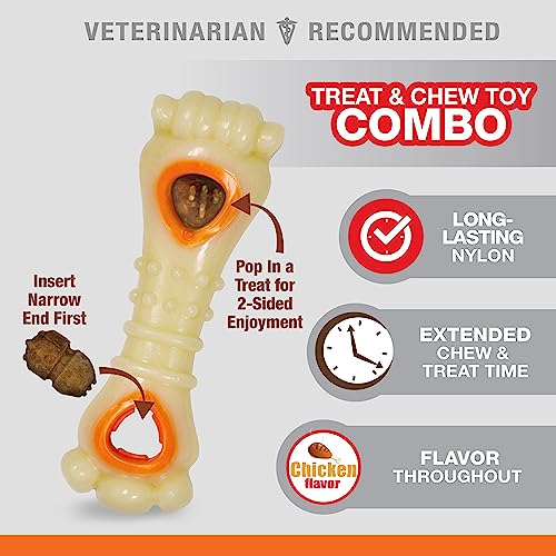 Nylabone Power Chew Knuckle Bone Pop-In Treat Toy for Dogs, Interactive Treat Dispensing Dog Chew Toys to Keep Them Busy, Slow Feeder, Long Lasting Chicken Flavor, Medium Dogs - Up to 35 lbs - size: Medium