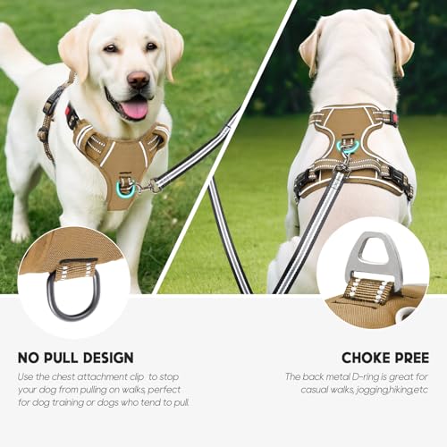 Timos Dog Harness Small Sized, No Pull Pet Harness with Neck Lockable Snap,No Choke Front Clip Dog Reflective Vest,Adjustable Metal Rings 3 Buckles,Easy Control Handle for Small Dogs Khaki S - color: Lock Khaki, size: Small (Pack of 1)